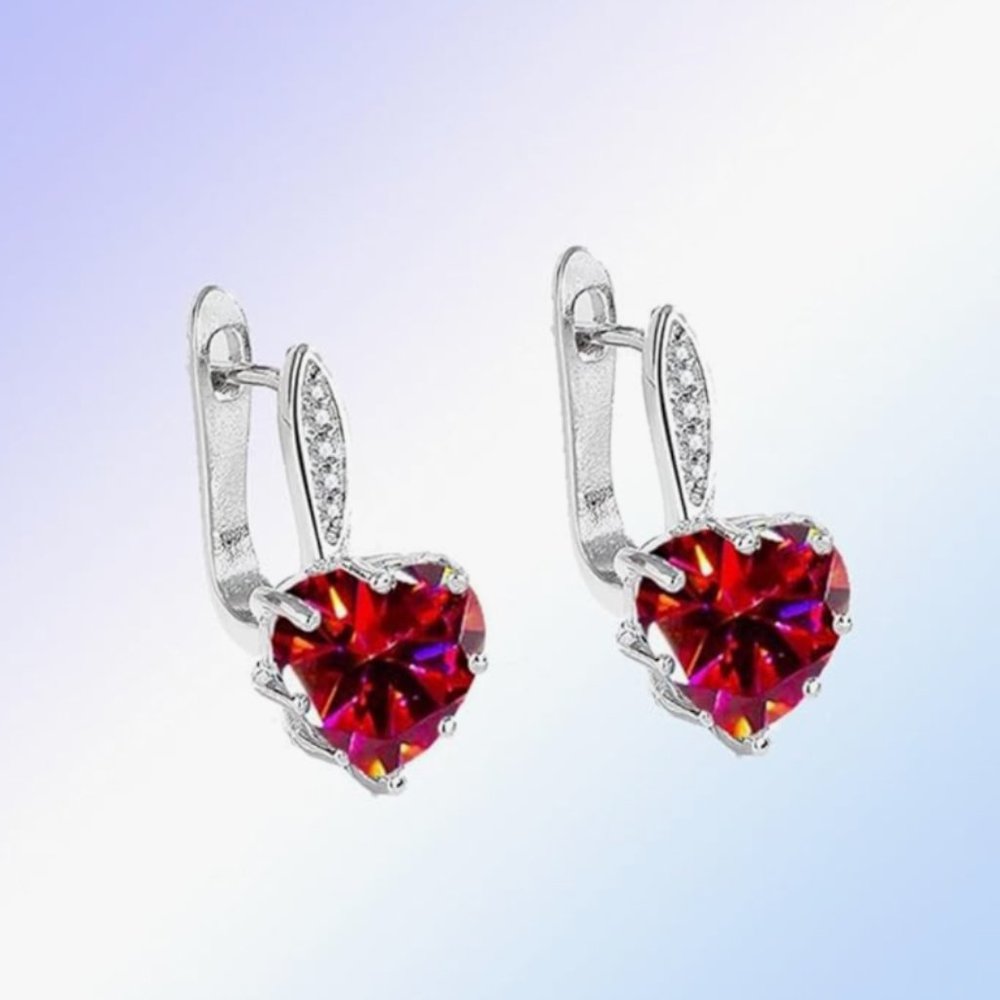 Women's NIB sterling silver & crystal heart earrings, red